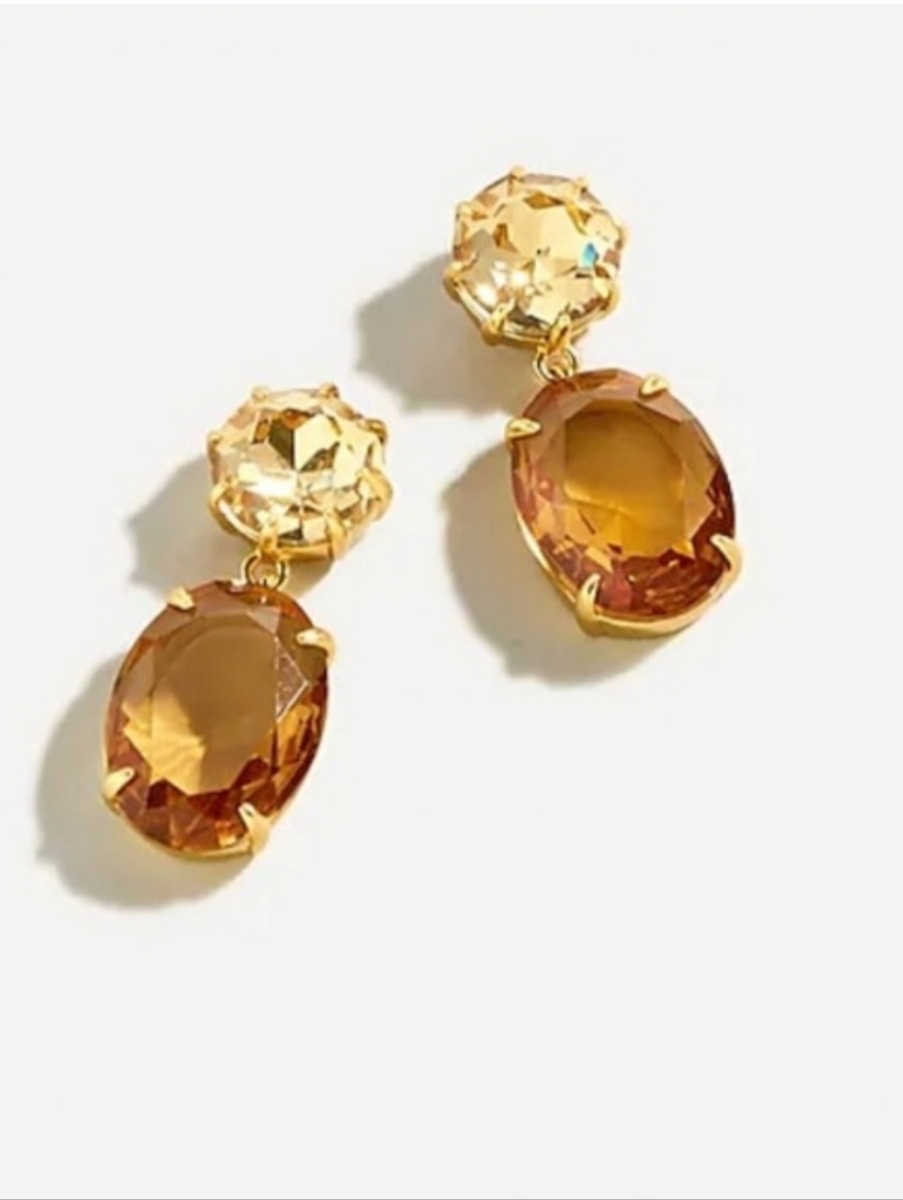 NWoT J.Crew Gold Tone Oval Crystal Drop Earrings Amber Elegant Luxe Statement